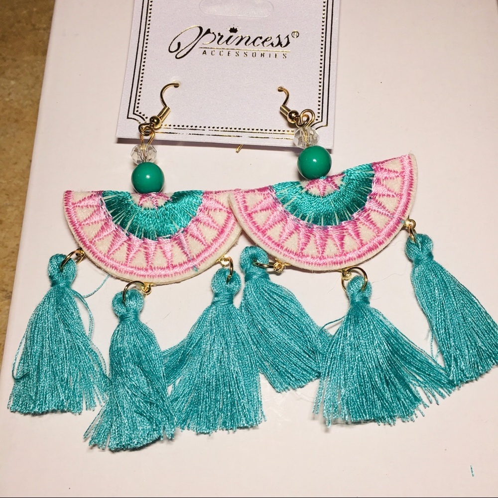 Earrings BOHO Tassel Turquoise & PINK Light…
